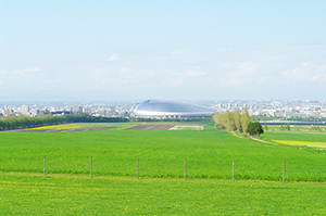 羊ヶ丘展望台から見える札幌ドームのフリー写真素材